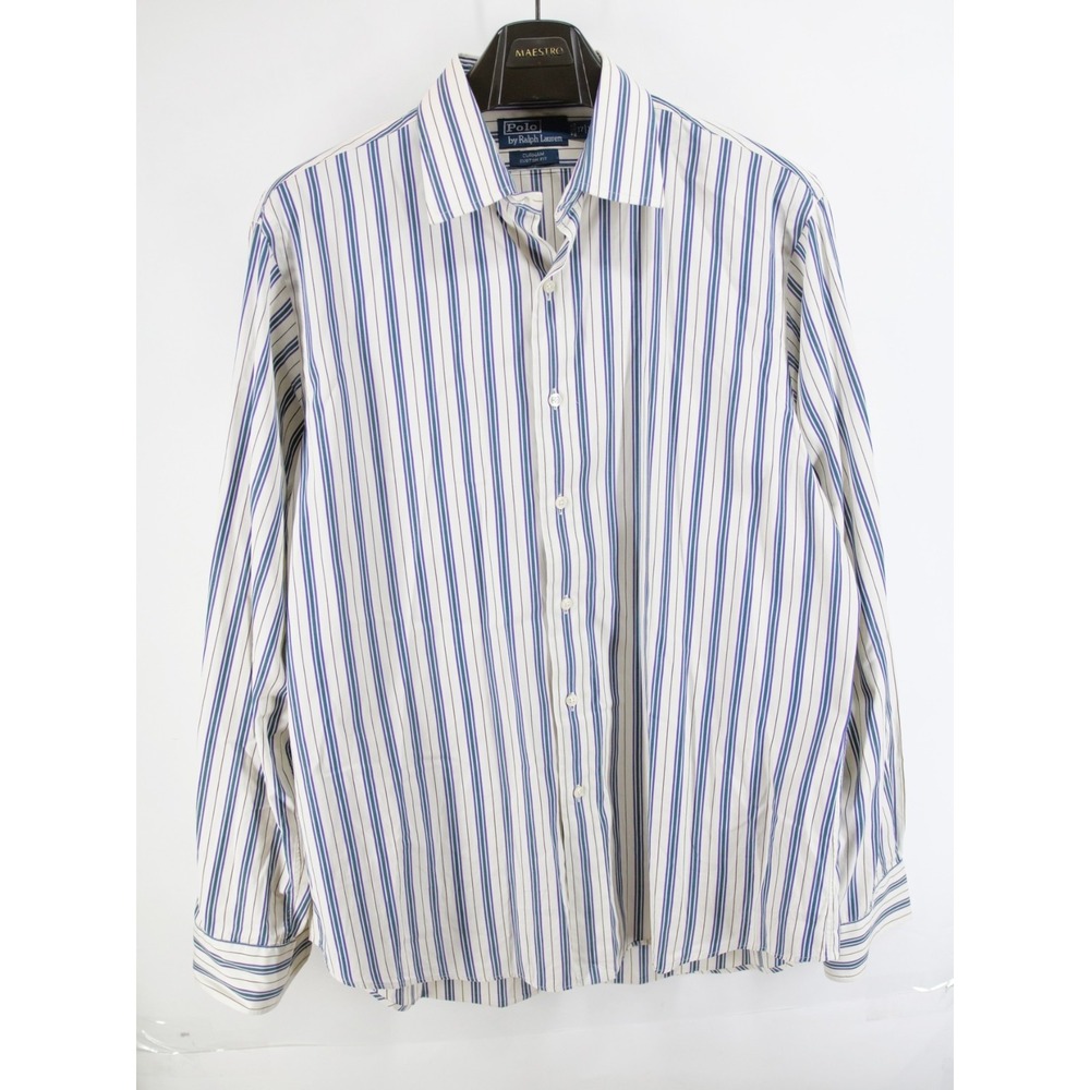 Polo Ralph Lauren Shirt 17 XL  Blue White Striped Button‎ Down Curham Custom Fit